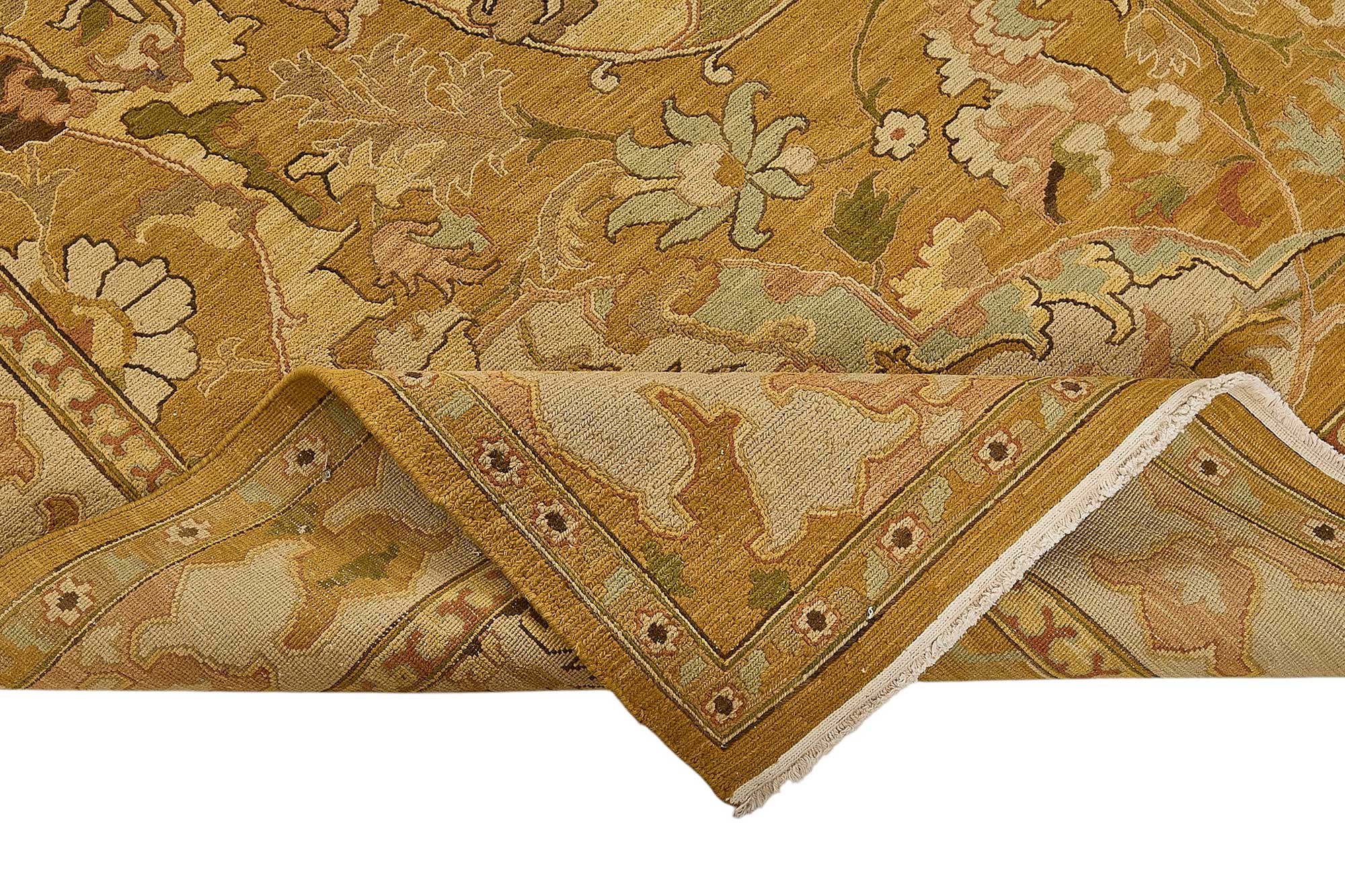 9x11 Yellow Turkish Floral Medallion Oushak Rug - 51643