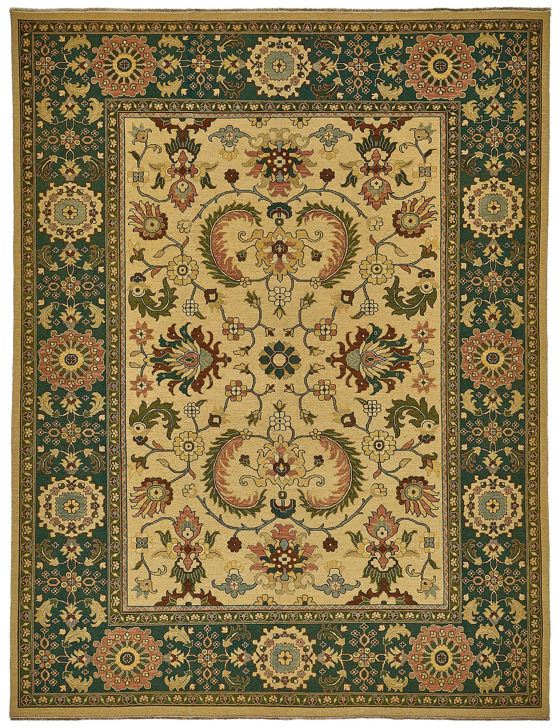 9x11 Beige Traditional Floral Medallion Oushak Rug - 51646