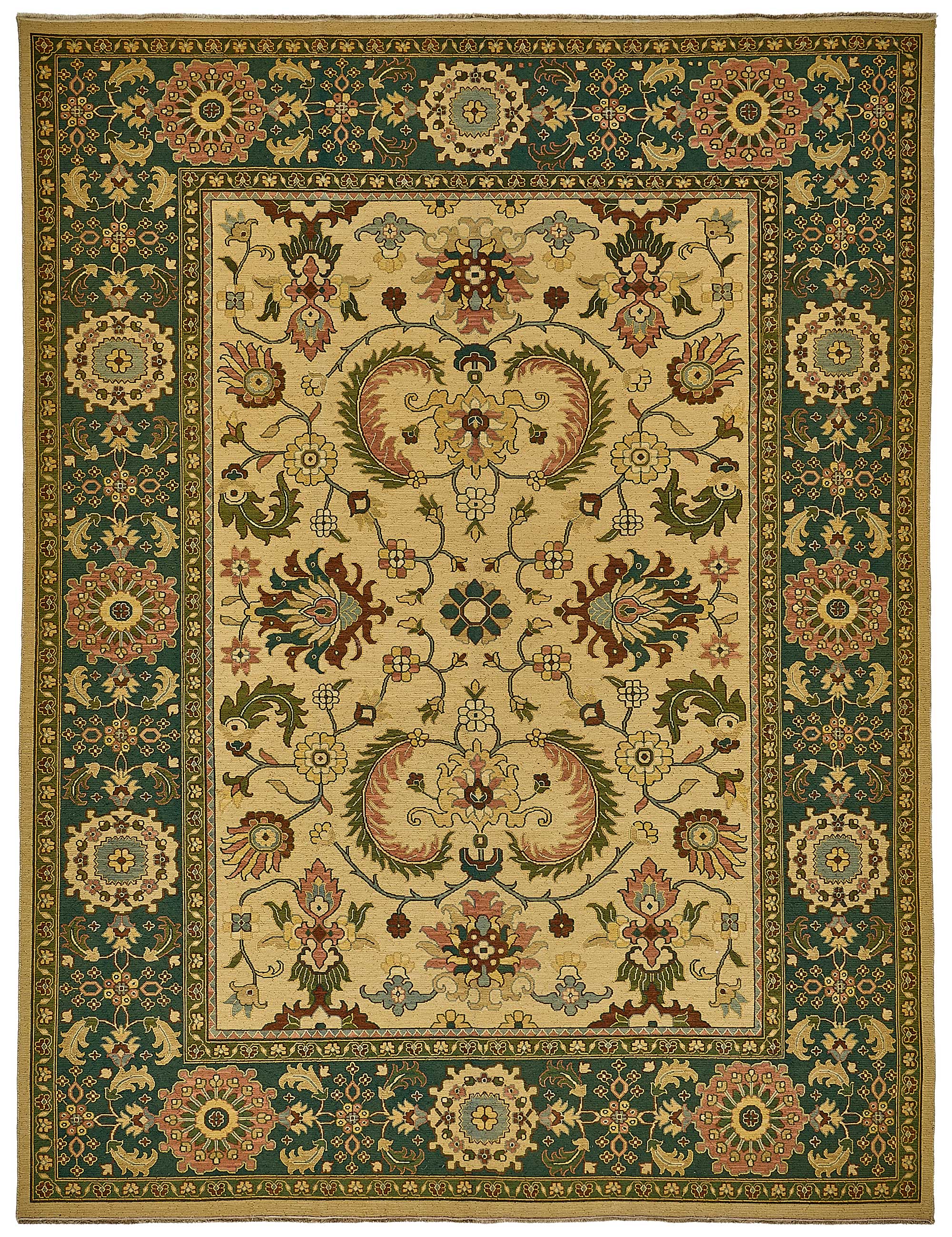 9x11 Beige Traditional Floral Medallion Oushak Rug - 51646