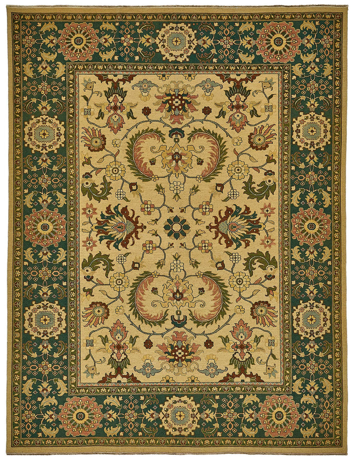 9x11 Beige Traditional Floral Medallion Oushak Rug - 51646