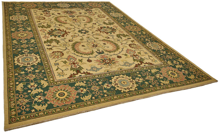 9x11 Beige Traditional Floral Medallion Oushak Rug - 51646