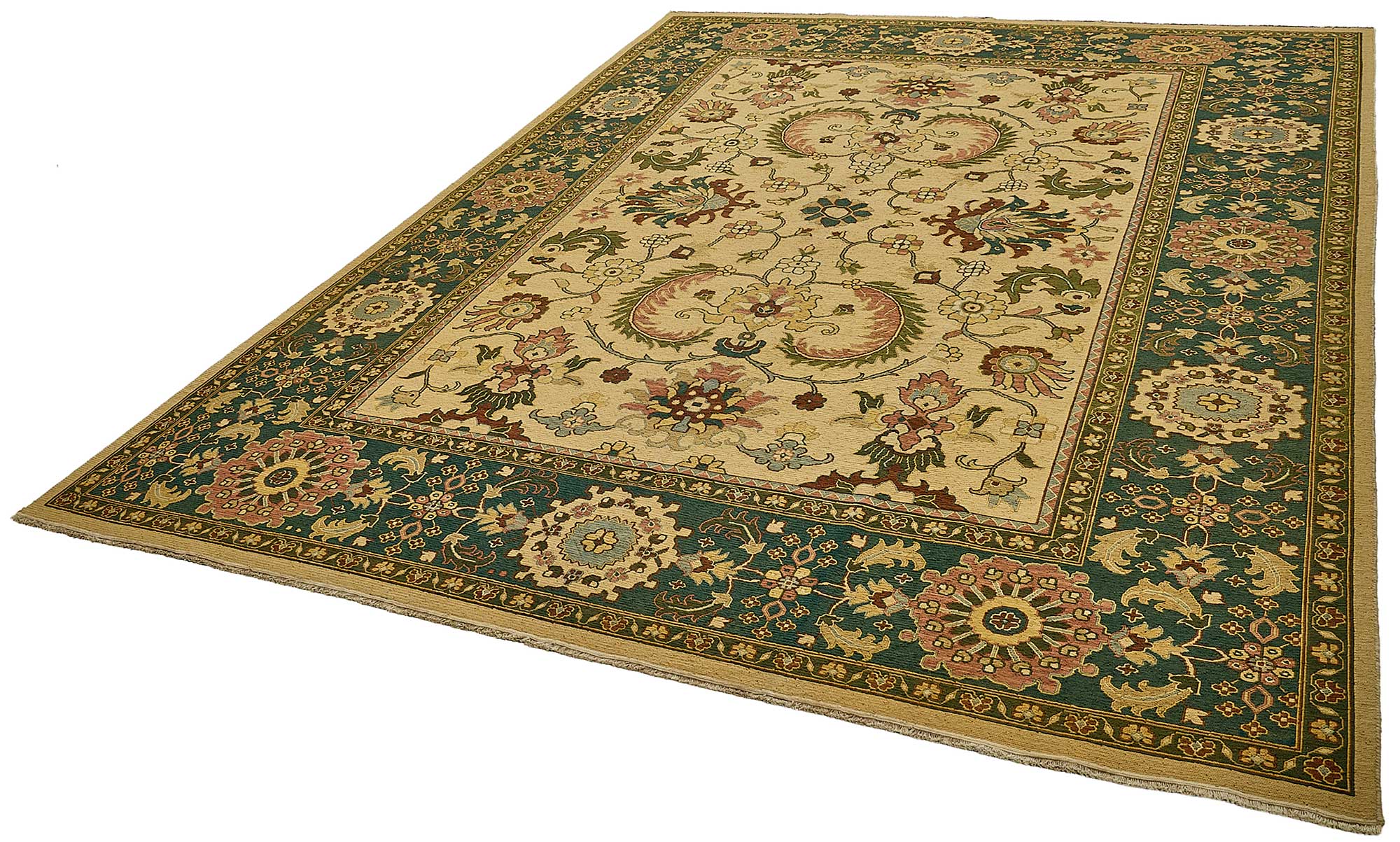 9x11 Beige Traditional Floral Medallion Oushak Rug - 51646