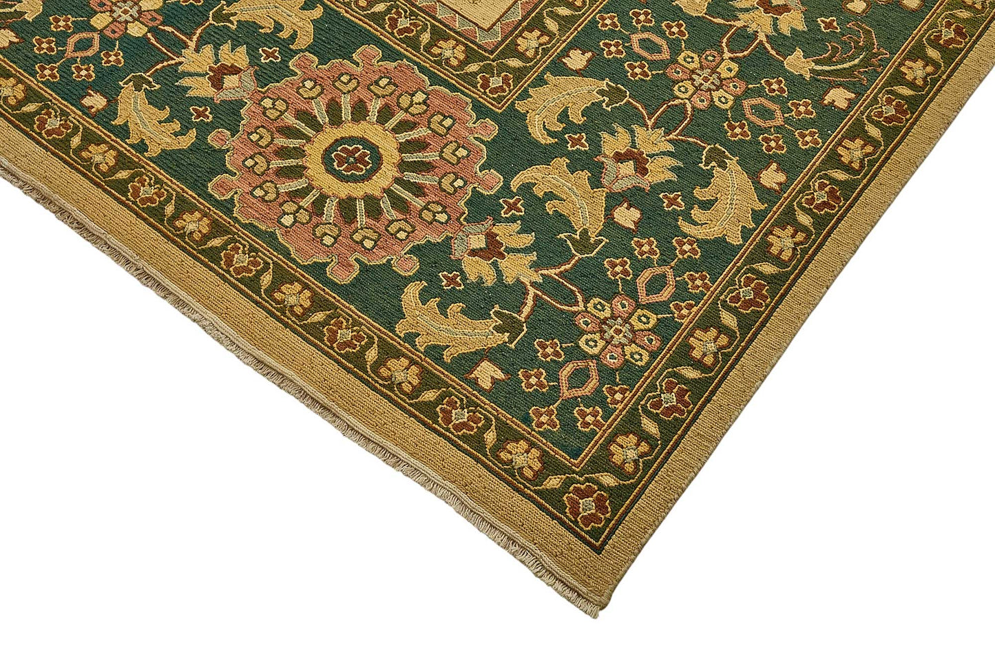 9x11 Beige Traditional Floral Medallion Oushak Rug - 51646