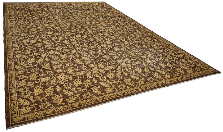 10x14 Brown Turkish Floral Oushak Rug - 51651