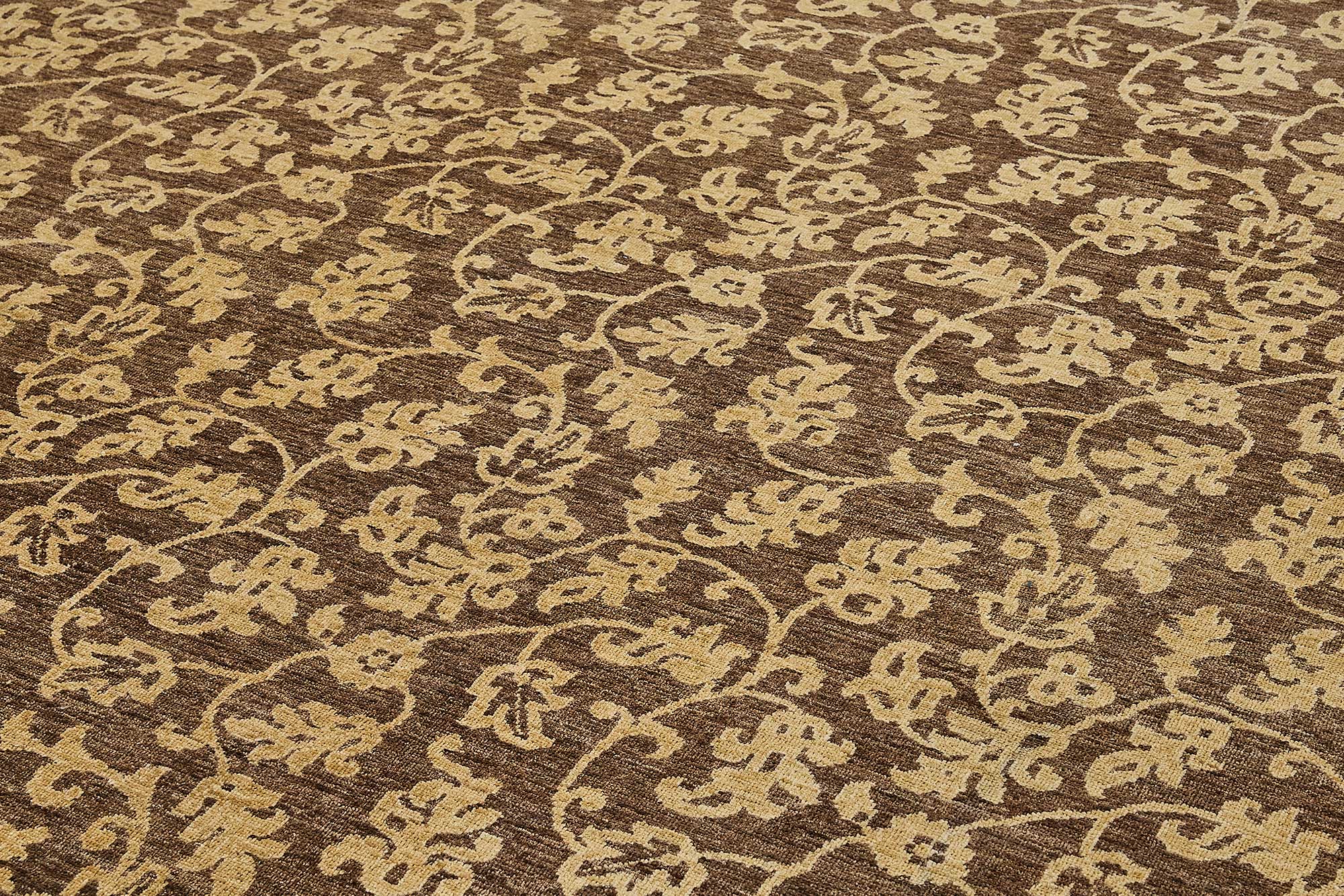 10x14 Brown Turkish Floral Oushak Rug - 51651