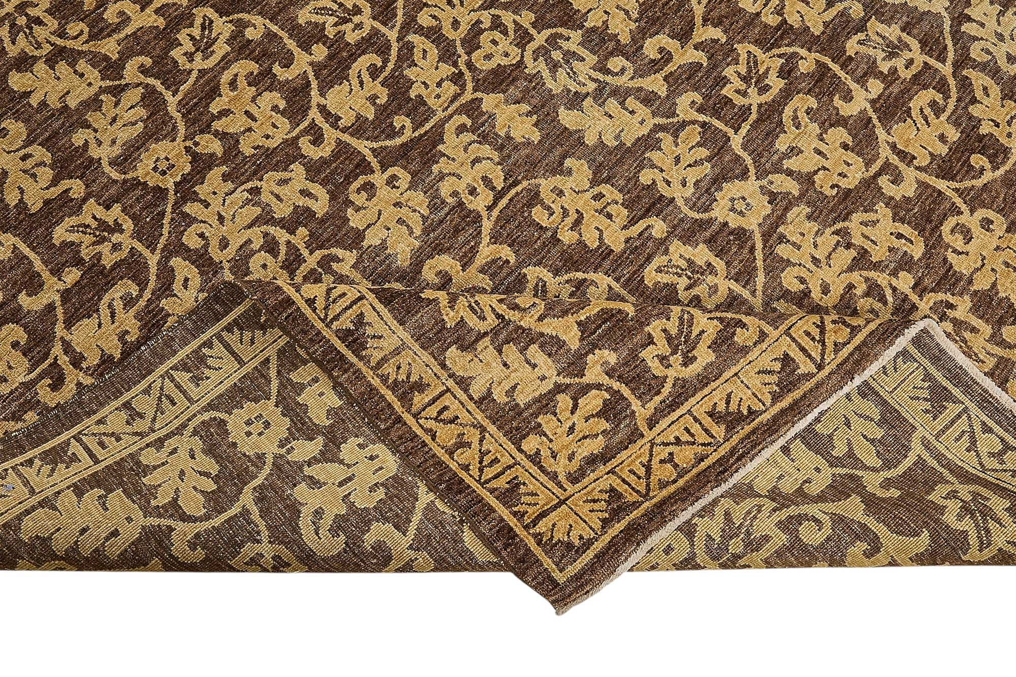 10x14 Brown Turkish Floral Oushak Rug - 51651