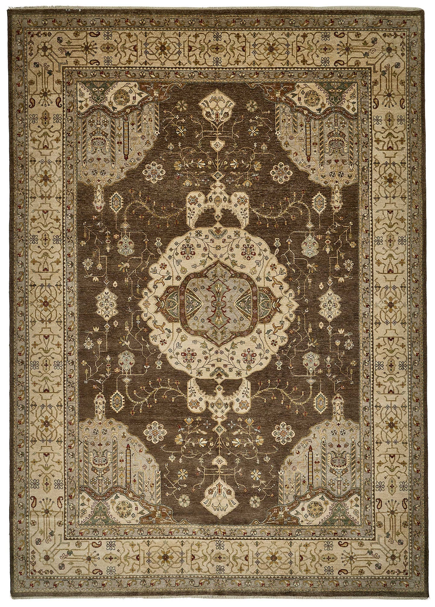 10x14 Brown Handmade Floral Medallion Oushak Rug - 51653