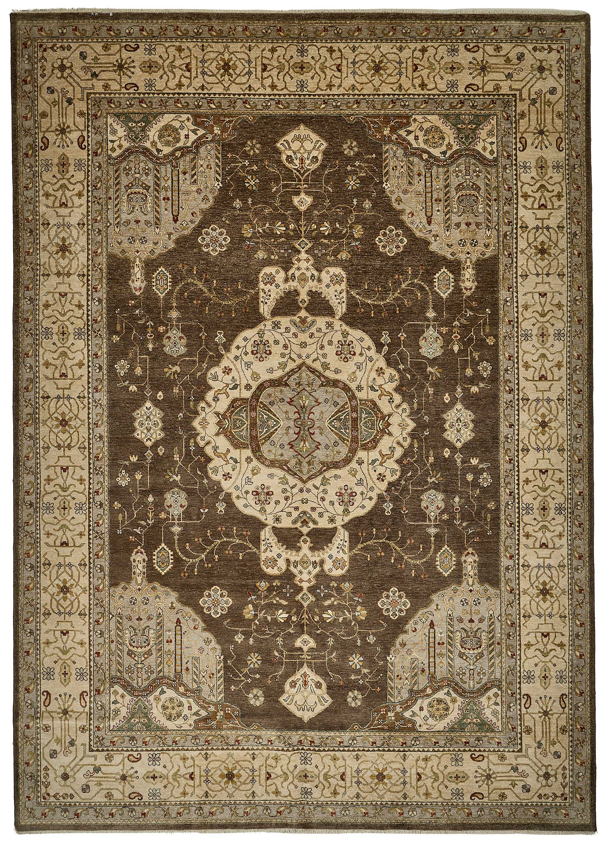 10x14 Brown Handmade Floral Medallion Oushak Rug - 51653