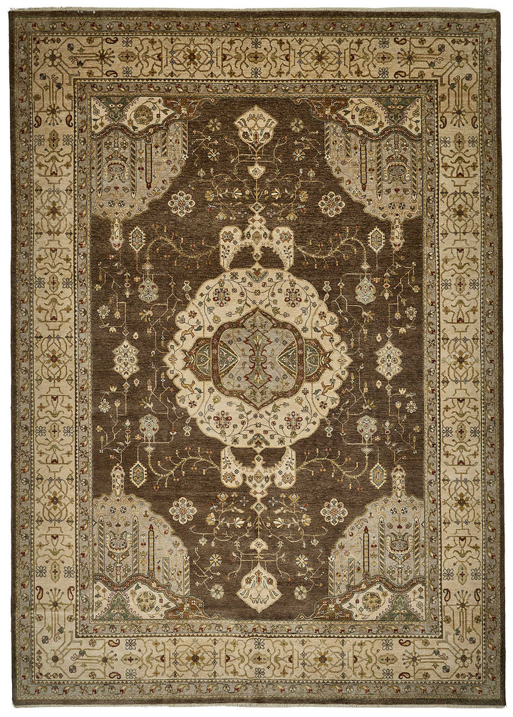 10x14 Brown Handmade Floral Medallion Oushak Rug - 51653