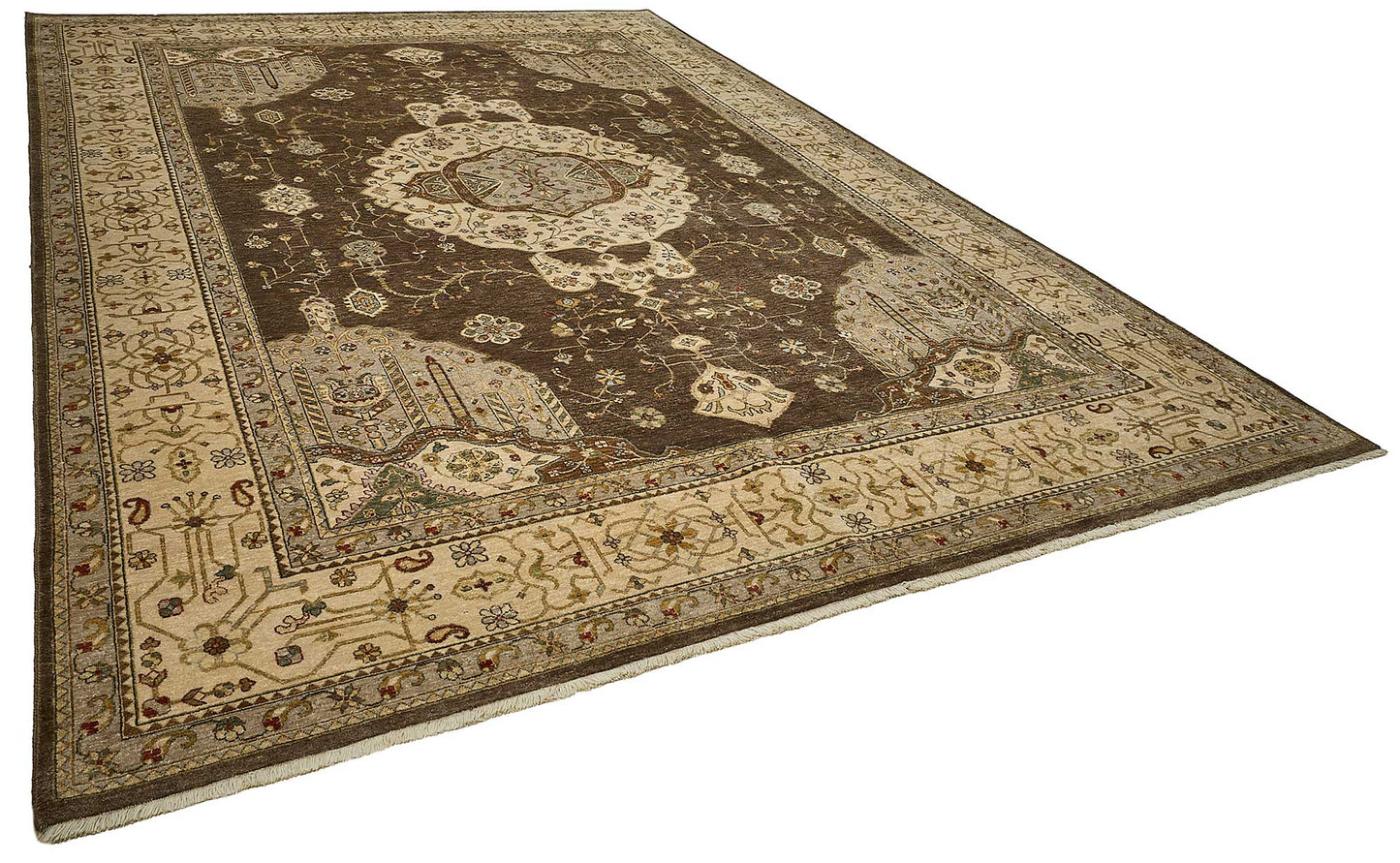 10x14 Brown Handmade Floral Medallion Oushak Rug - 51653