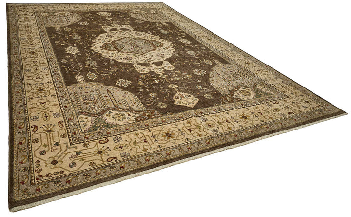 10x14 Brown Handmade Floral Medallion Oushak Rug - 51653
