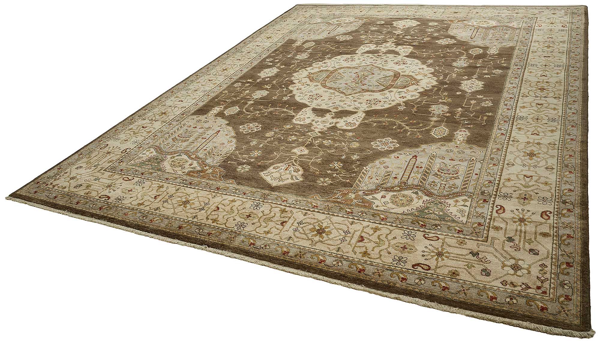 10x14 Brown Handmade Floral Medallion Oushak Rug - 51653