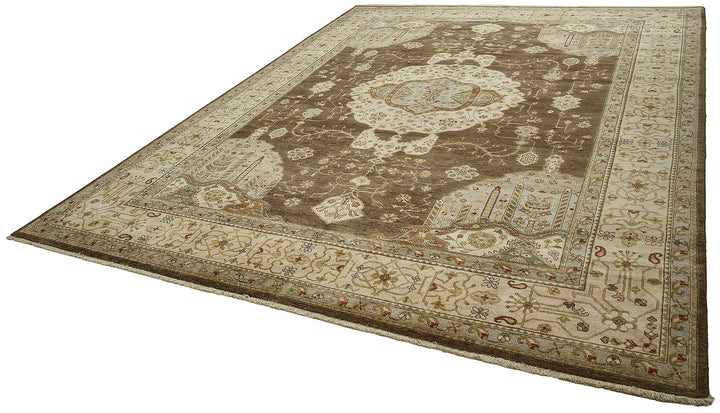 10x14 Brown Handmade Floral Medallion Oushak Rug - 51653