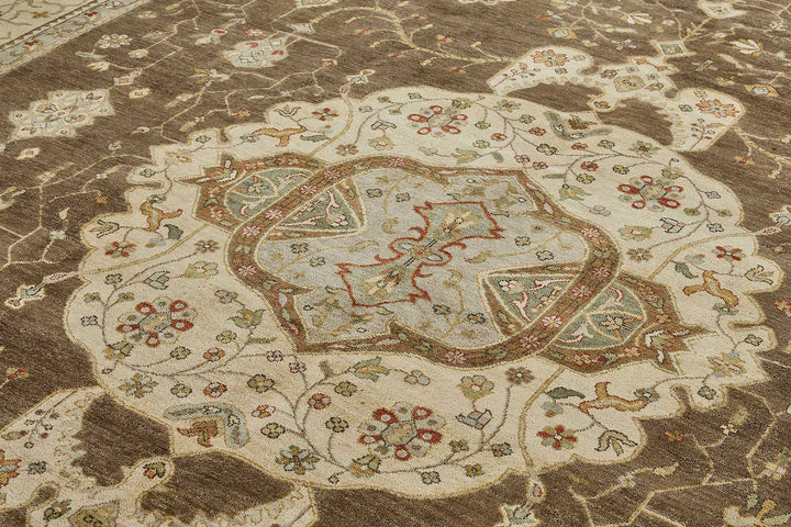 10x14 Brown Handmade Floral Medallion Oushak Rug - 51653