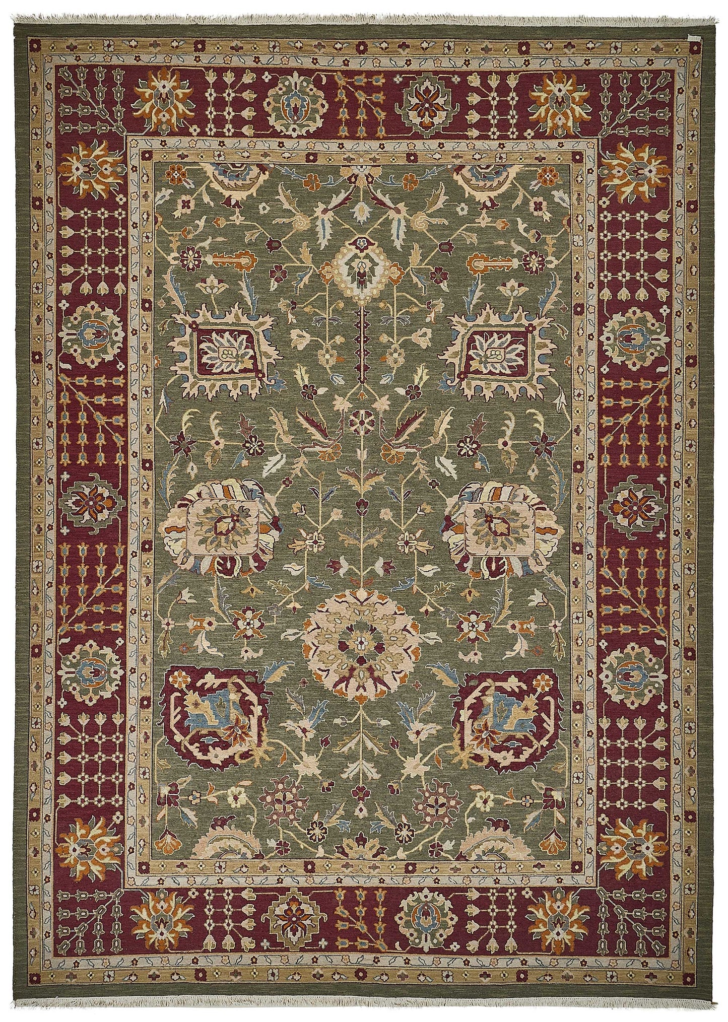 10x13 Green Traditional Floral Oushak Rug - 51657