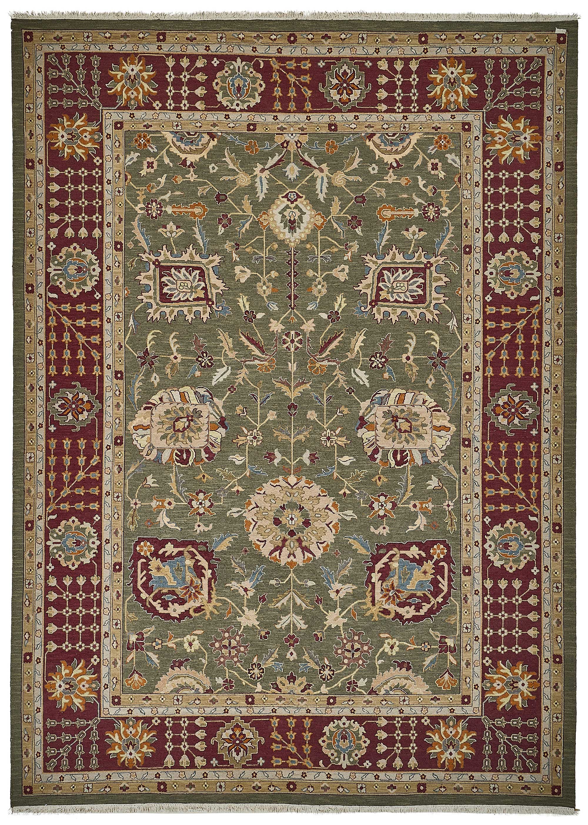 10x13 Green Traditional Floral Oushak Rug - 51657