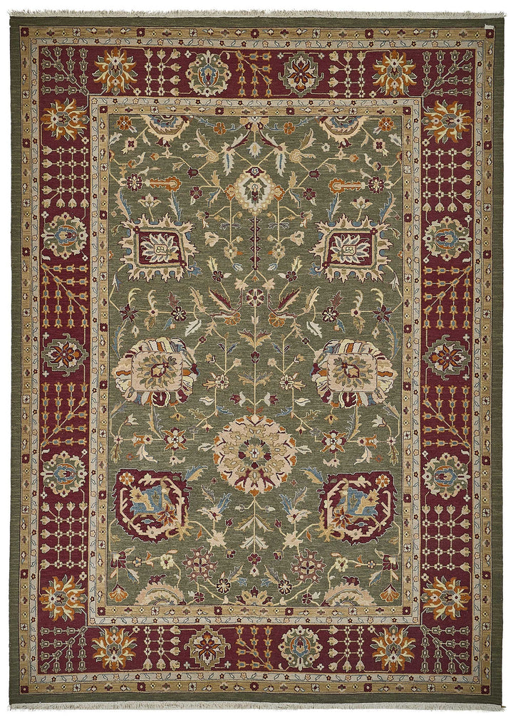 10x13 Green Traditional Floral Oushak Rug - 51657