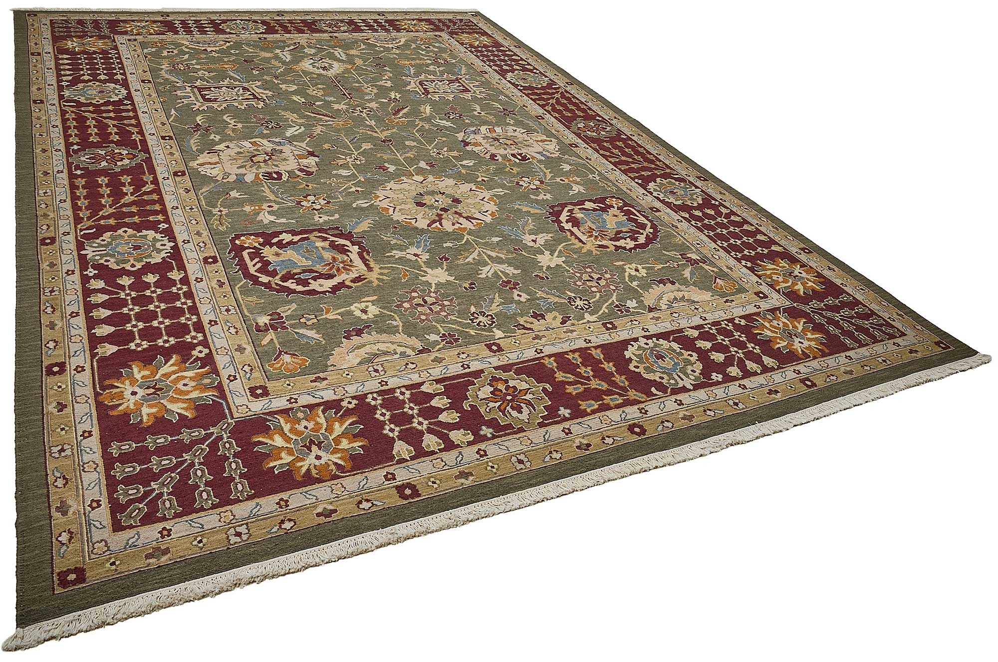 10x13 Green Traditional Floral Oushak Rug - 51657