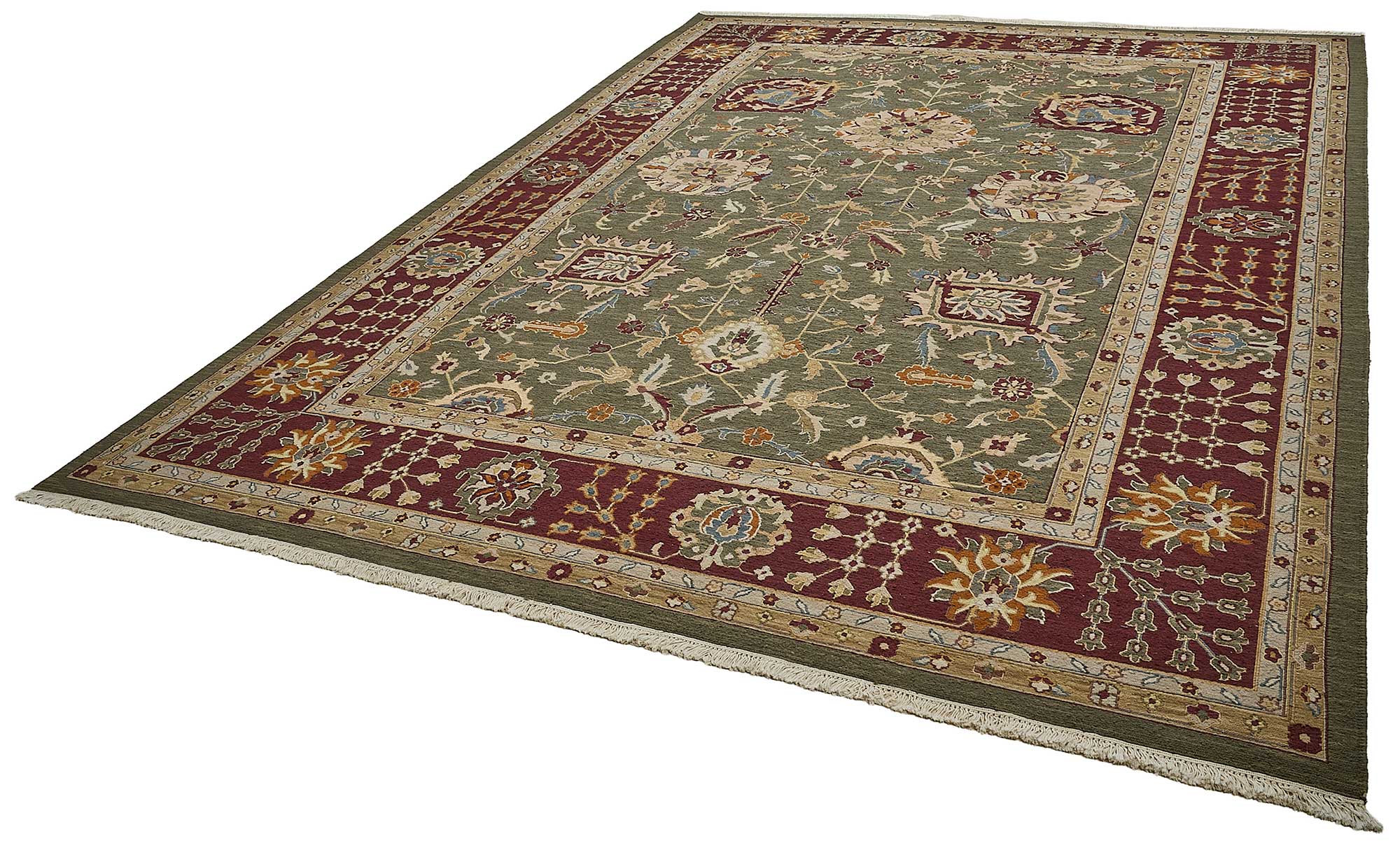 10x13 Green Traditional Floral Oushak Rug - 51657