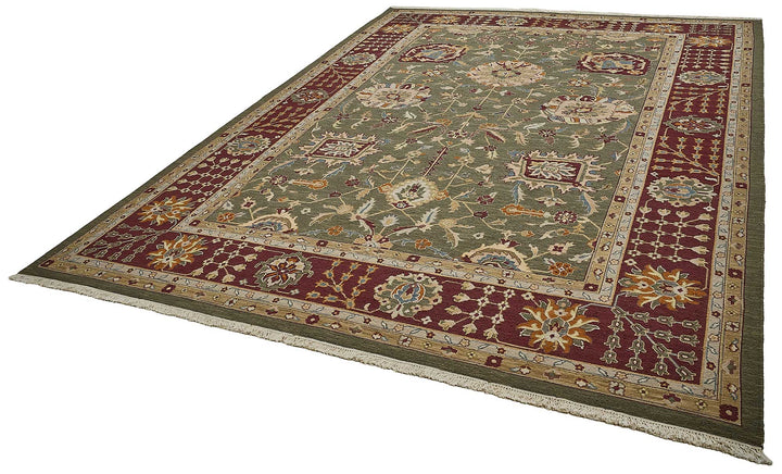 10x13 Green Traditional Floral Oushak Rug - 51657