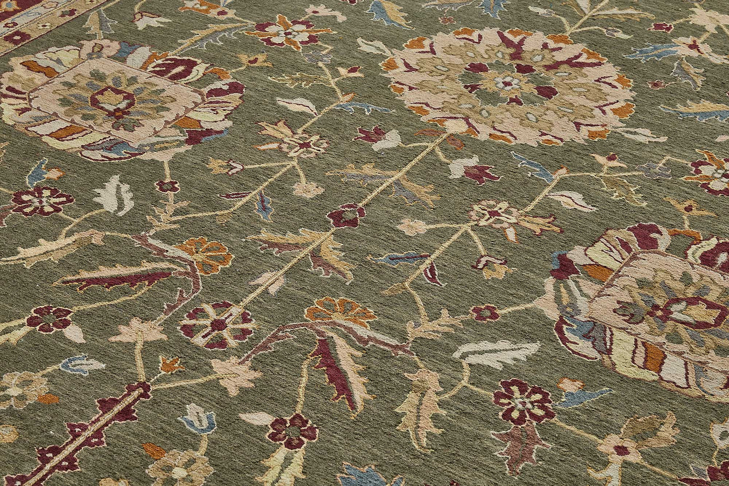 10x13 Green Traditional Floral Oushak Rug - 51657