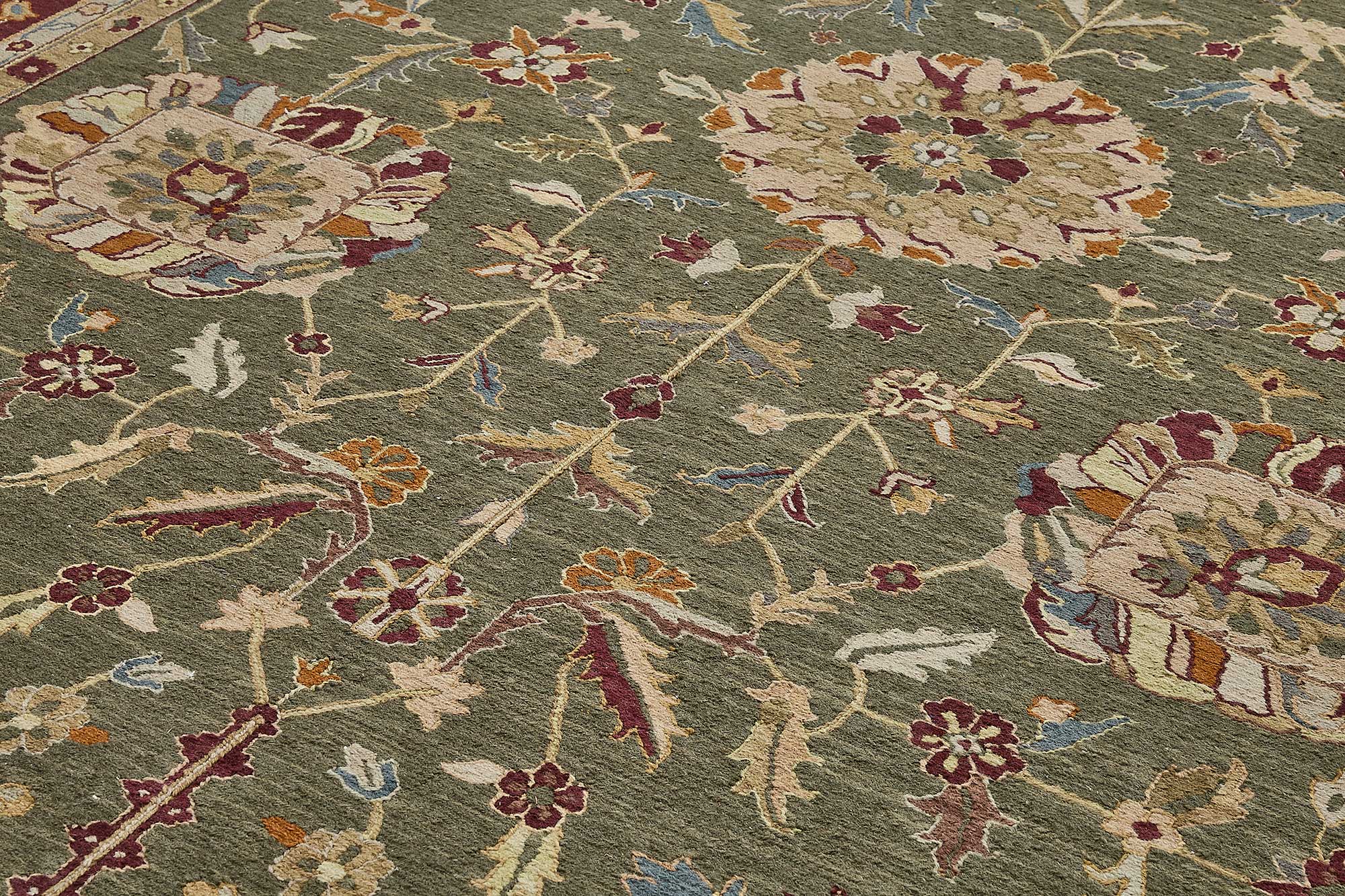10x13 Green Traditional Floral Oushak Rug - 51657