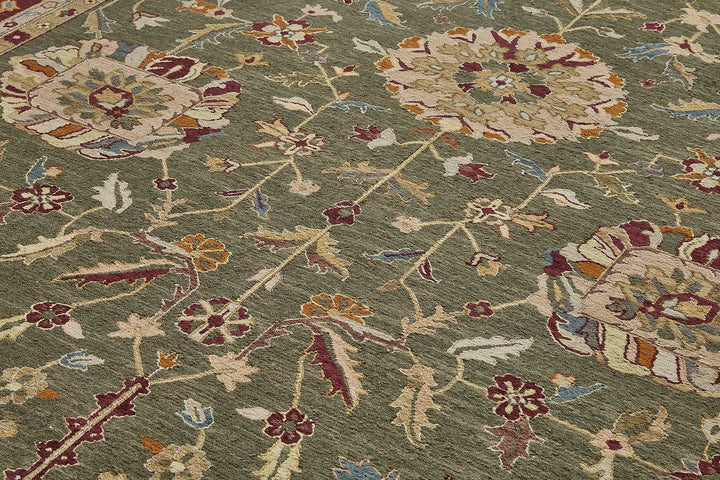 10x13 Green Traditional Floral Oushak Rug - 51657