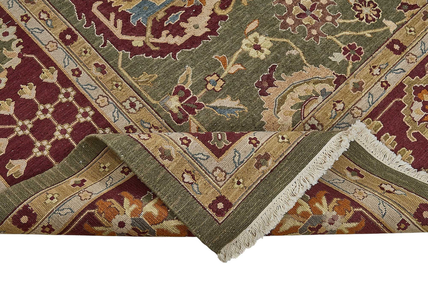 10x13 Green Traditional Floral Oushak Rug - 51657