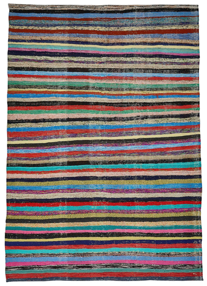 7x10 Handmade Vintage Chaput Kilim Rug - 51855