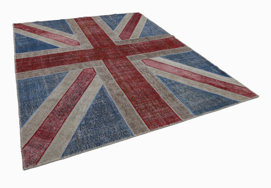 8x10 British Flag Patchwork Rug - 6222