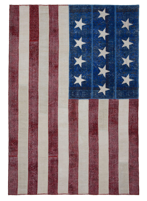 7x10 Usa Flag Patchwork Rug - 6252