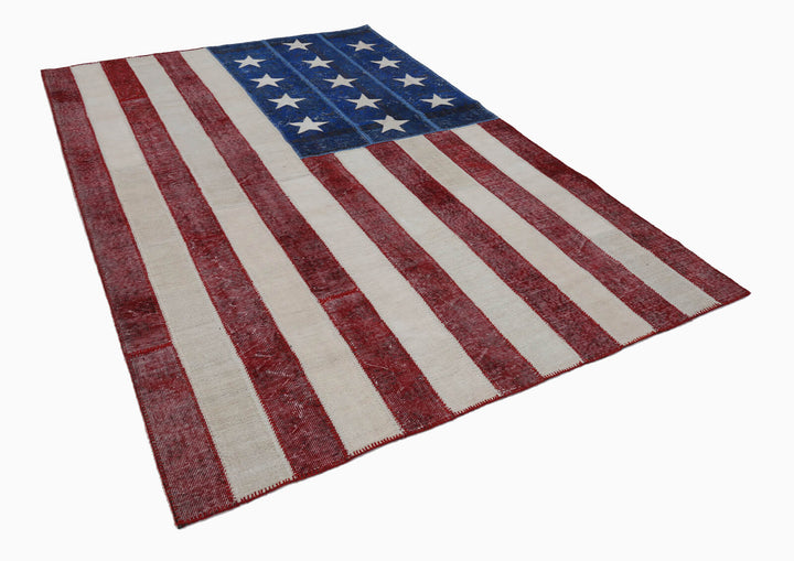 7x10 Usa Flag Patchwork Rug - 6252