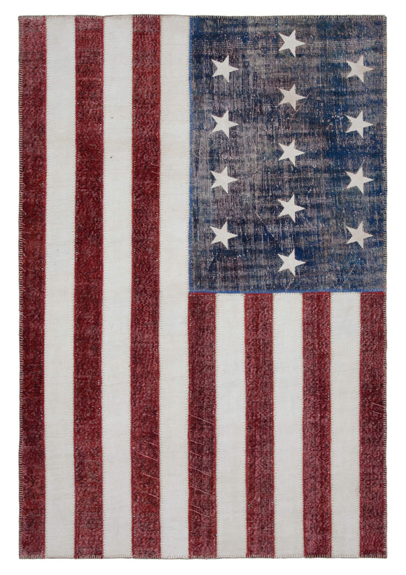 7x10 Usa Flag Patchwork Rug - 6255