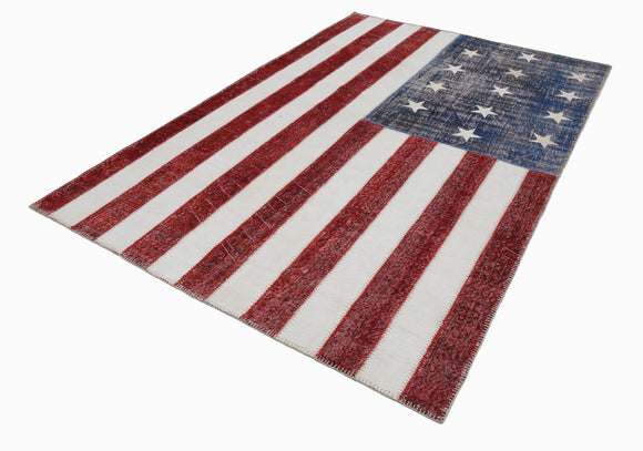 7x10 Usa Flag Patchwork Rug - 6255