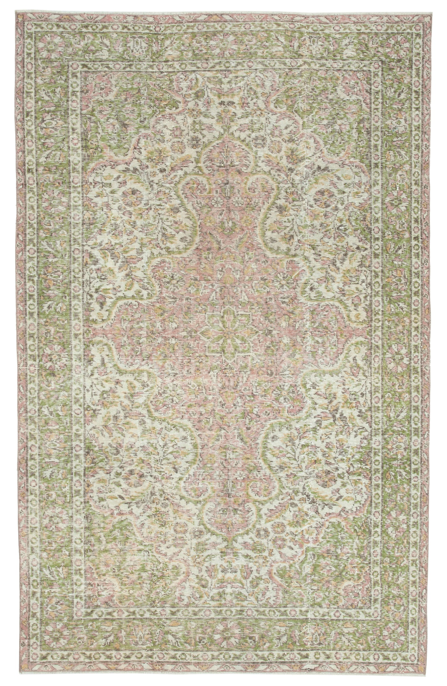 5x9 Beige Turkish Vintage Area Rug - 25029