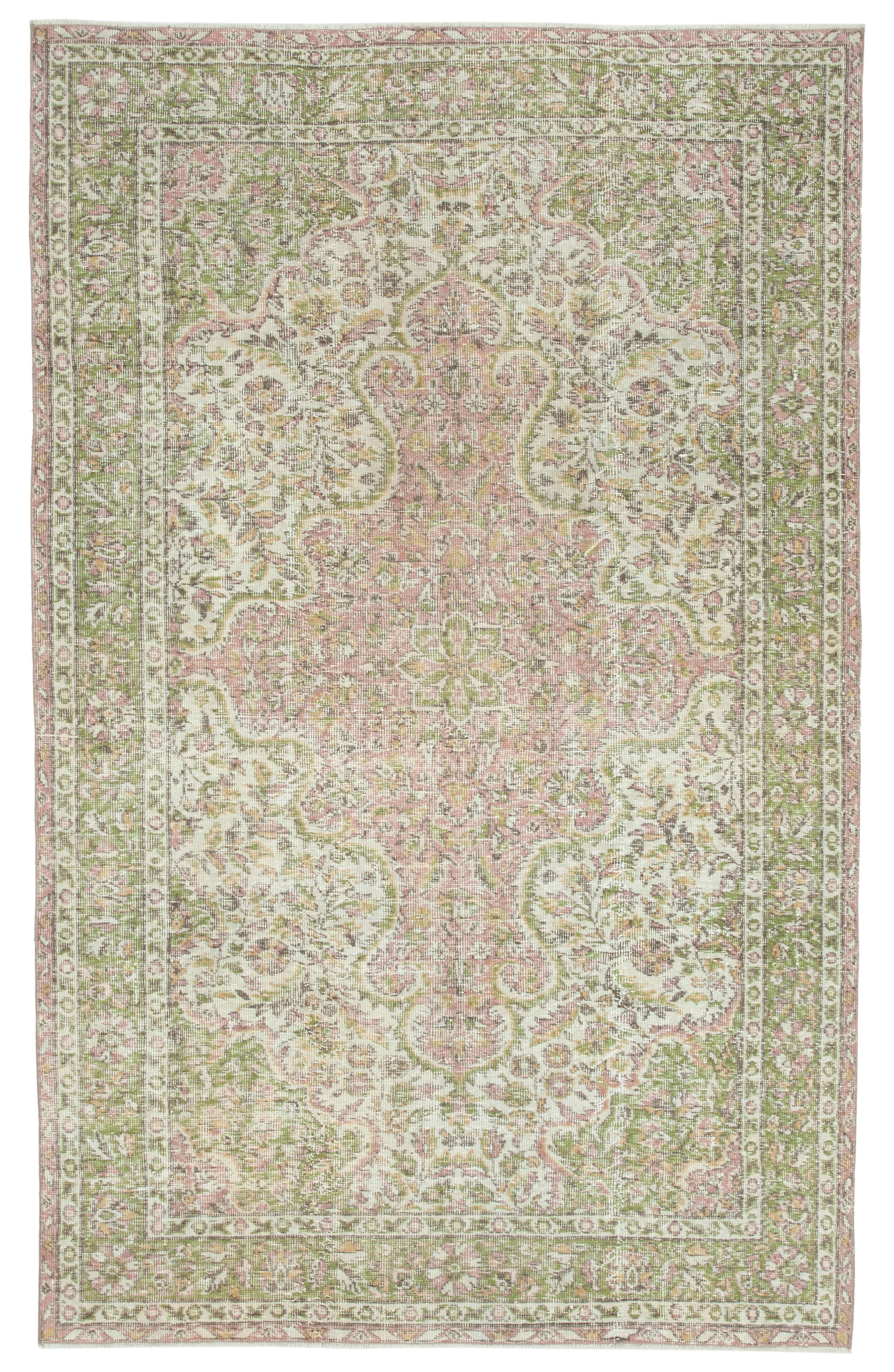 5x9 Beige Turkish Vintage Area Rug - 25029