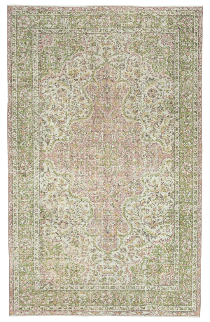 5x9 Beige Turkish Vintage Area Rug - 25029