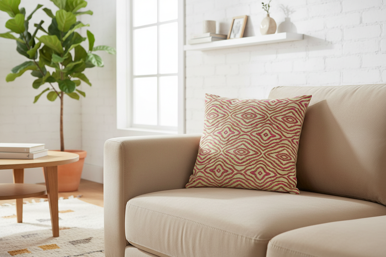 Pink Ikat Pillow - Living Room Lifestyle