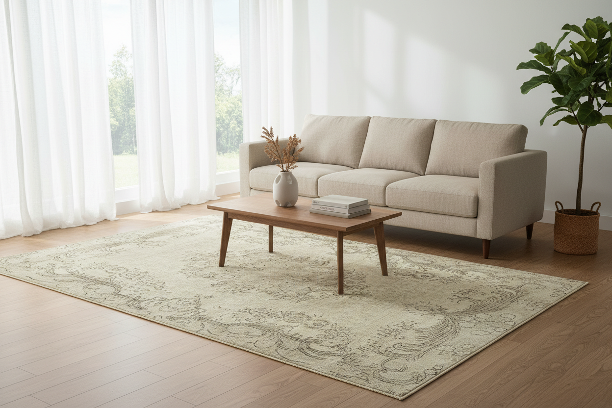 Realistic Daylight Living Room with Turkish Vintage Rug