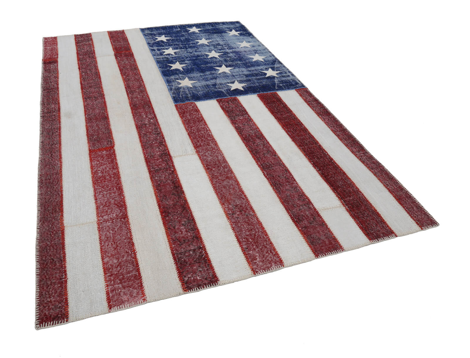 7x10 American Flag Wool Overdyed Patchwork Rug -2720