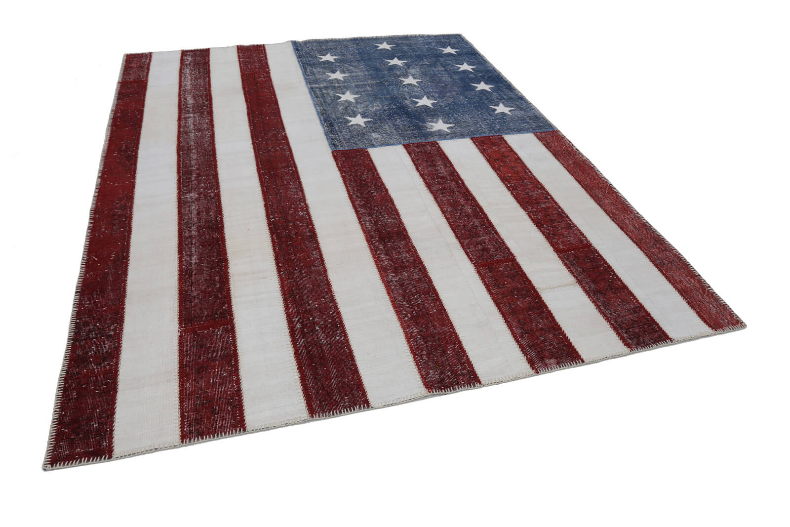 8x10 Usa Flag Handmade Overdyed Patchwork Rug -2758
