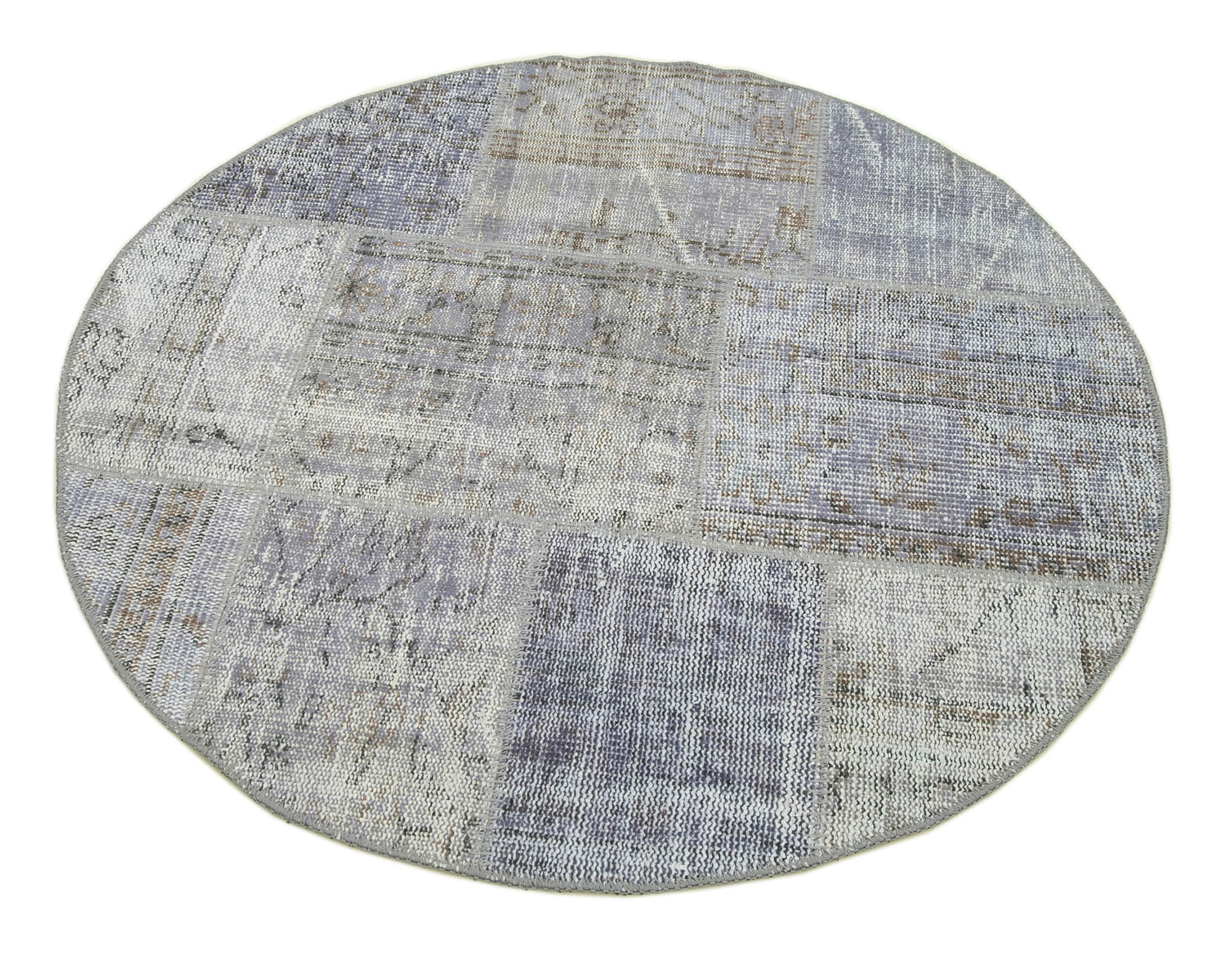 4x4 Grey Wool Patchwork Round Area Rug -6922