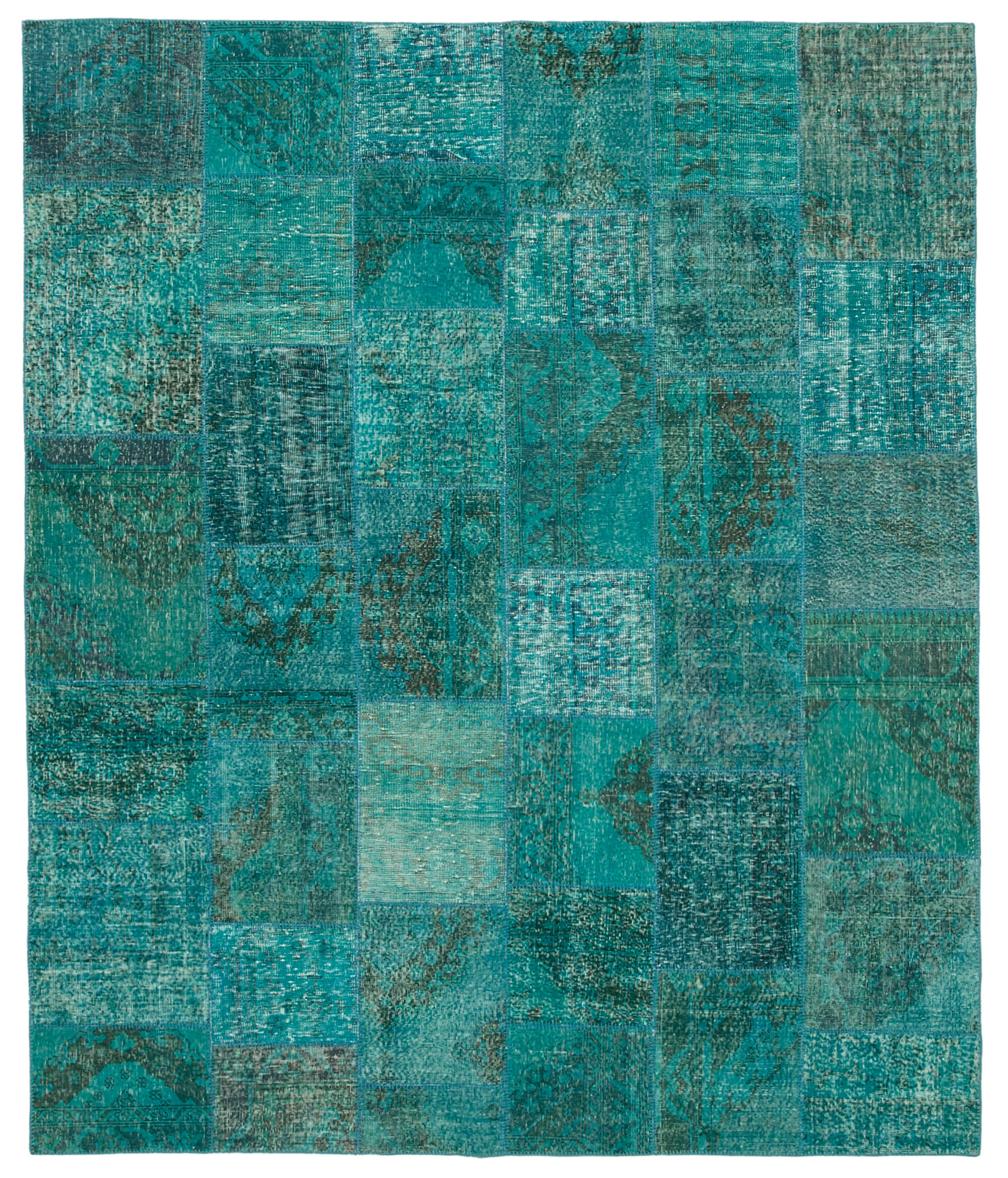 8x10 Turquoise Oriental Wool Patchwork Area Rug -13047