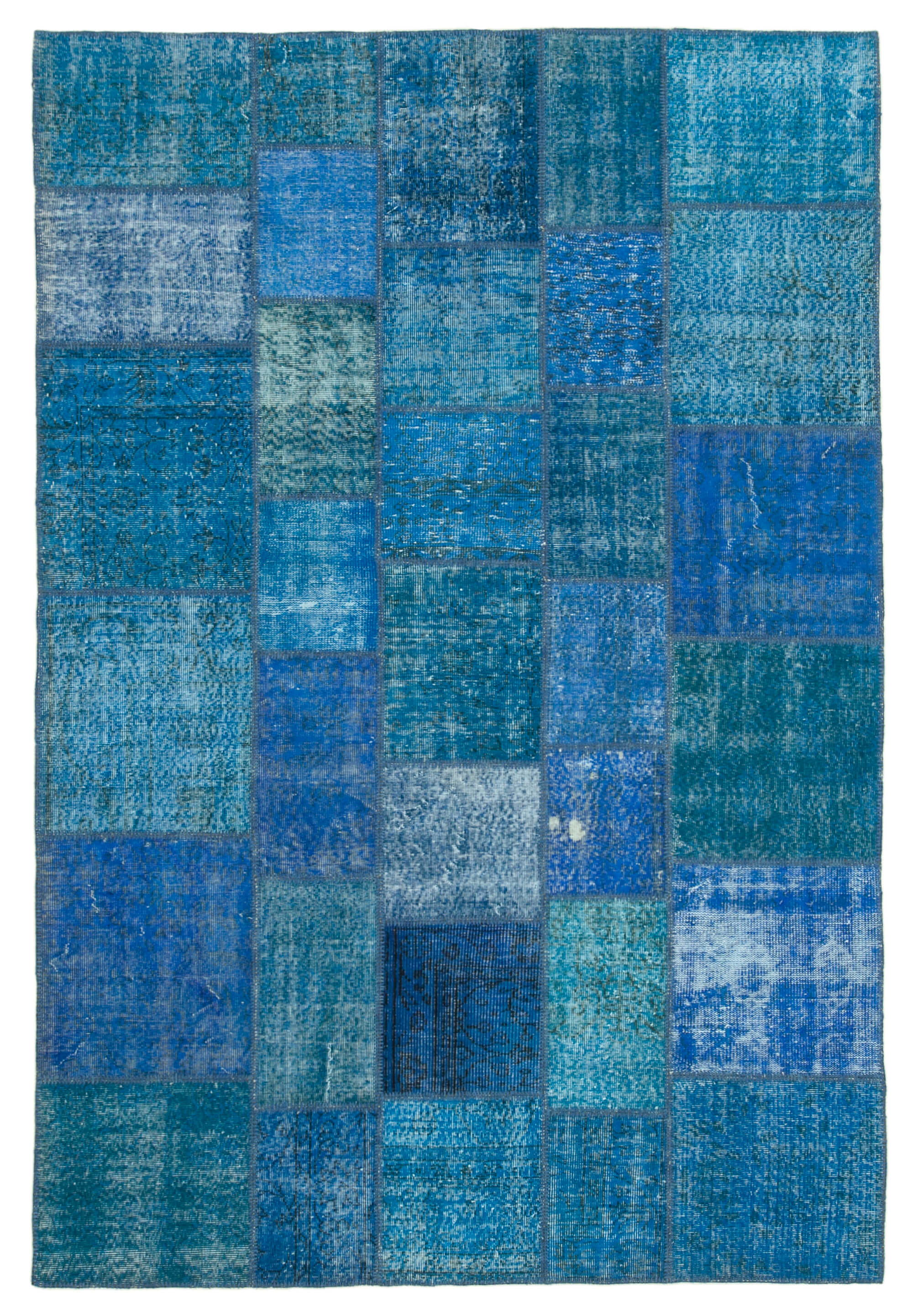 7x10 Blue Overdyed Wool Patchwork Area Rug -3289
