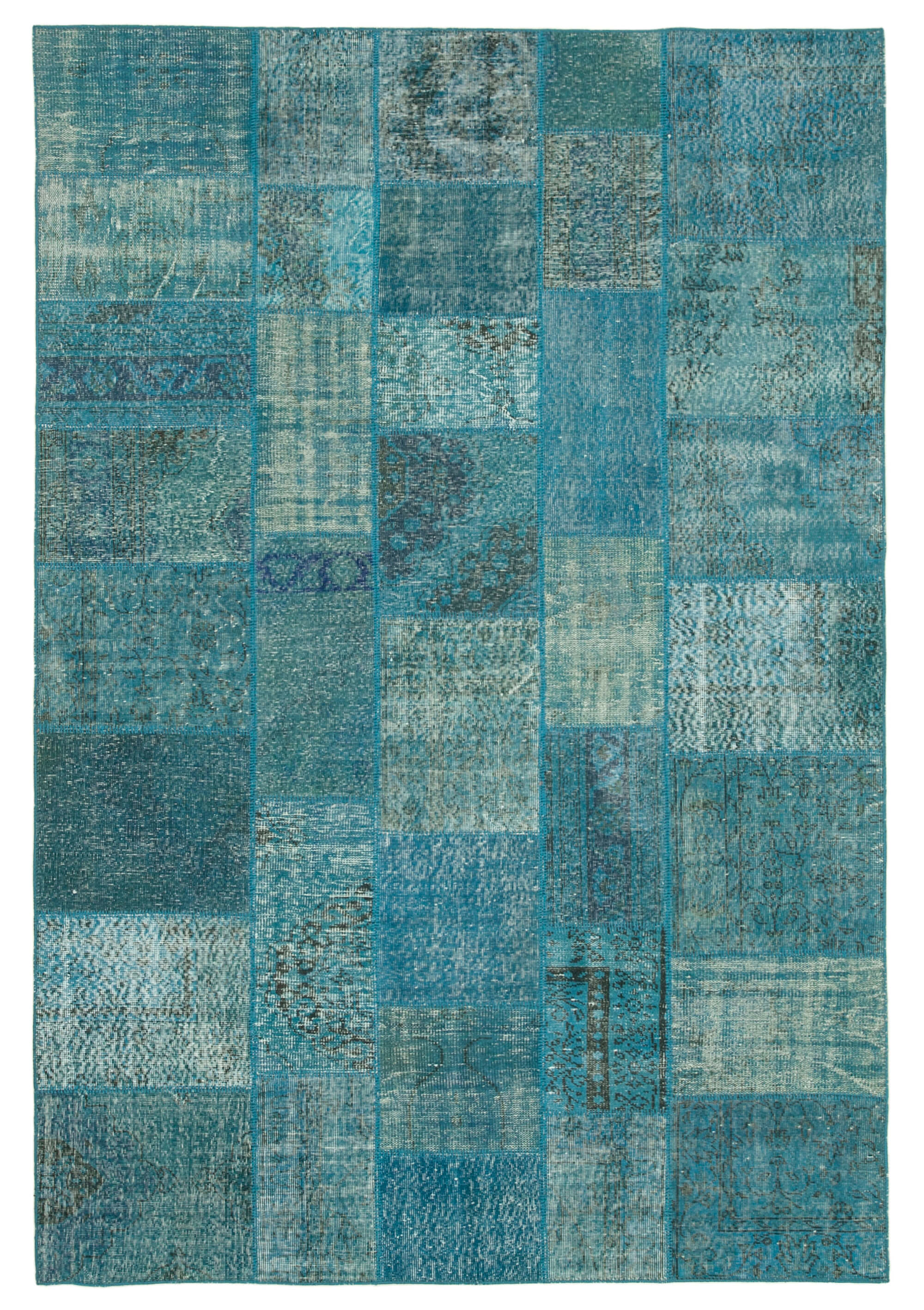 7x10 Blue Overdyed Wool Patchwork Area Rug -3294